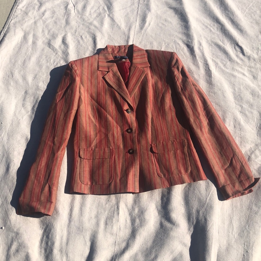 red + green striped blazer